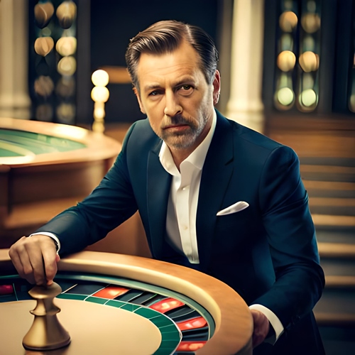 Une homme jouant à la roulette dans une ambiance dorée