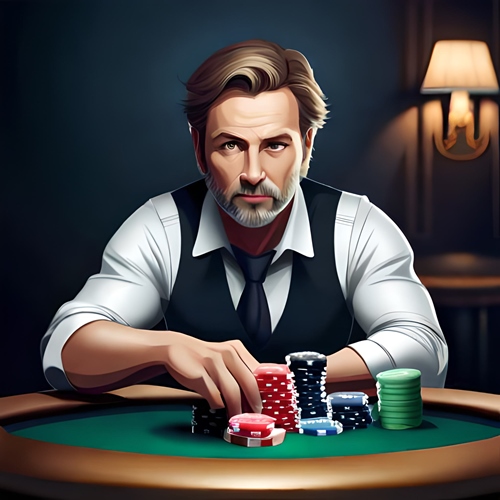 Un joueur de poker devant une table avec ses jetons