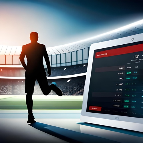 Un stade de sportifs et un écran de statistiques